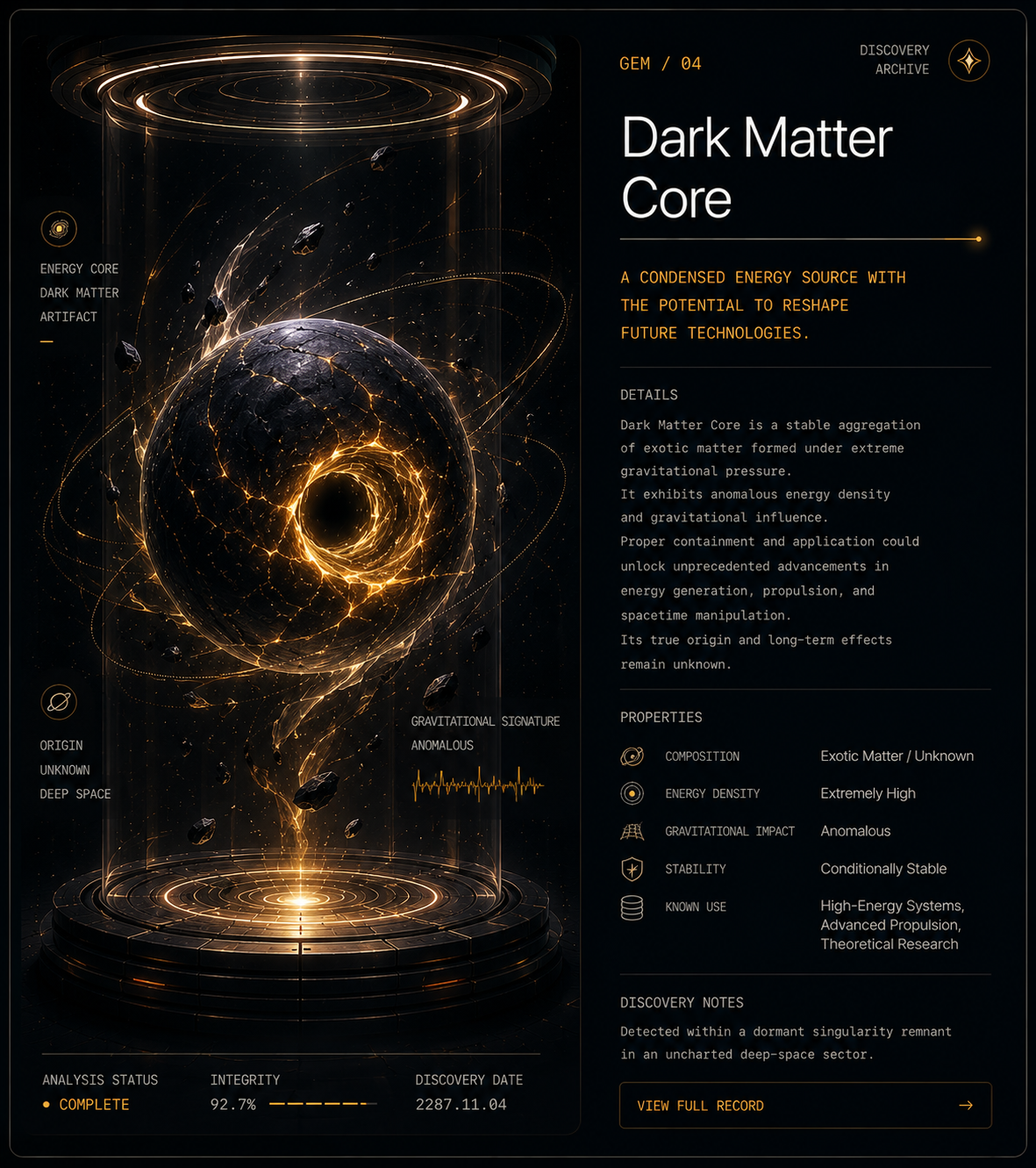 Dark Matter Core NAVIS interface